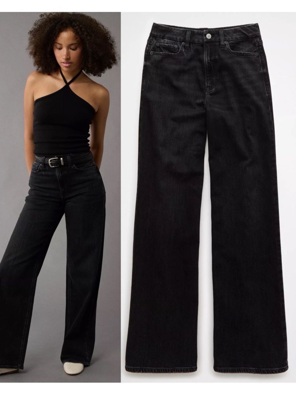 American Eagle • Curvy Super High-Waisted Baggy Wide-Leg Jean black Dreamy Drape